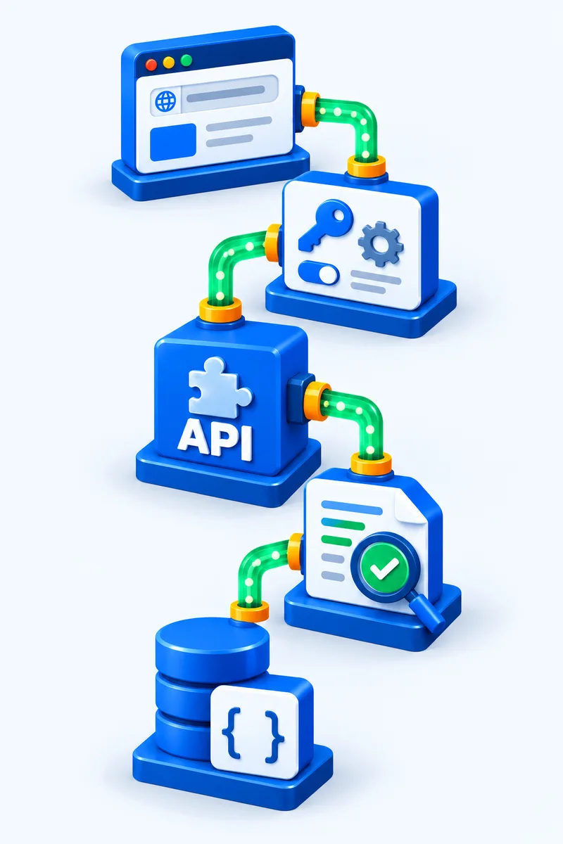 Application request, context settings, API processing, response validation and structured data parsing